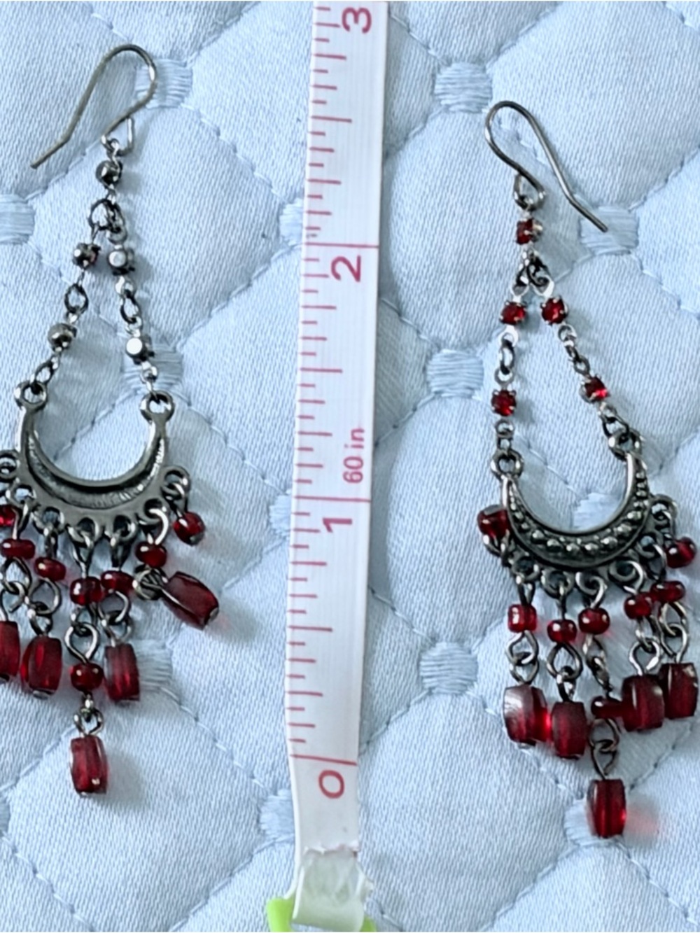 Bohemian Silver-Tone Dangle Earrings with Red Beads